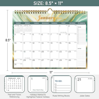Lbylyhxc 2026-2027 Calendar - Includes July 2026 to December 2027-18 Monthly Wall Calendar 2026 - 2027, 11 x 8.5 Inches.Thick Paper with Julian Dates and Block for New Year and Christmas Presents (Calendar 2026-2027 Veins) - color: Calendar 2026-2027 Vein