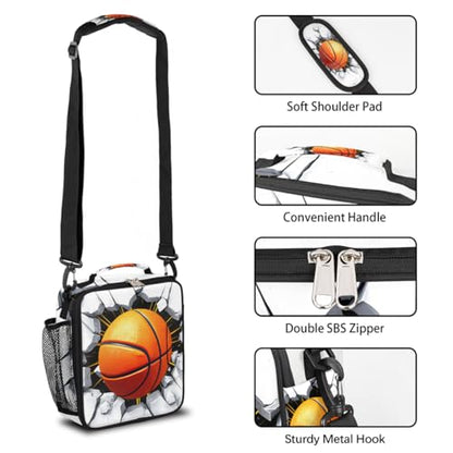 Basketball Boys Lunch Box for School Insulated Kids Lunch Box Reusable Leakproof Lunch Bag Thermal Cooler Tote Picnic Lunchbox with Adjustable Shoulder Strap Back to School Gifts for Teens Boys - color: Basketball