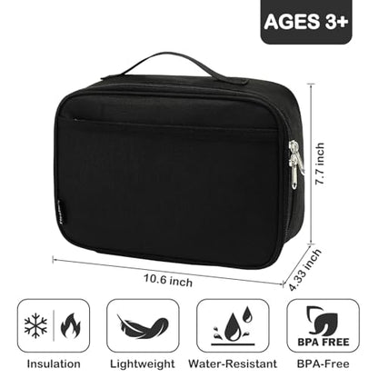 FlowFly Kids Lunch box Insulated Soft Bag Mini Cooler Back to School Thermal Meal Tote Kit for Girls, Boys, Black - color: Black