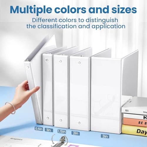 SUNEE 1/2 Inch Binders 3 Ring 4 Pack, PVC-Free Clear View Half Inch Binders (Fits 8.5x11 Inches) for School, Office & Home Use, White - color: White, size: 0.5 Inch, style: 4 Pack