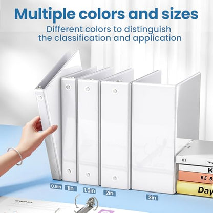 SUNEE 1/2 Inch Binders 3 Ring 10 Pack Bulk, PVC-Free Clear View Half Inch Binders (Fits 8.5x11 Inches) for School, Office & Home Use, White - color: White, size: 0.5 Inch, style: 10 Pack