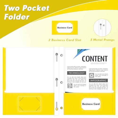 Two Pocket Folders, PANDRI 60 Pack Two Pocket Folders with Prongs, 3 Prong Folders Designed for Office and Classroom, Letter Size Yellow - color: Yellow