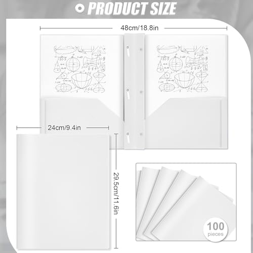 Lincia 100 Pcs Plastic Folders with Pockets and Prong Folders with Prongs 2 Pockets for Office, School for Students, Teachers, Office Workers(White) - color: White