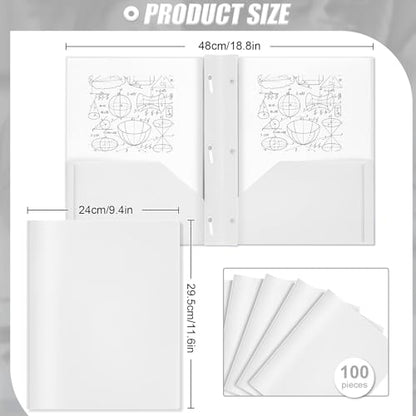 Lincia 100 Pcs Plastic Folders with Pockets and Prong Folders with Prongs 2 Pockets for Office, School for Students, Teachers, Office Workers(White) - color: White