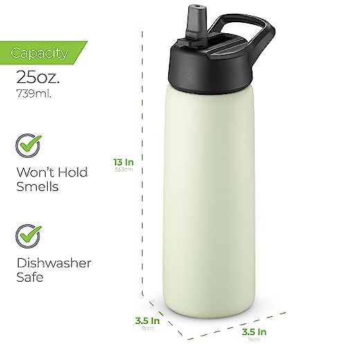 SipX™ 25 oz Insulated Water Bottle with 3 Lids – Leakproof Stainless Steel, Triple Insulated – Cold 24 Hours/Hot 12 Hours – Durable Bottle for School, Gym, Travel – Green - color: Green, size: 25 Ounces