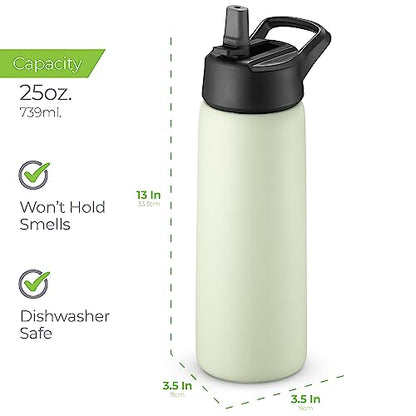 SipX™ 25 oz Insulated Water Bottle with 3 Lids – Leakproof Stainless Steel, Triple Insulated – Cold 24 Hours/Hot 12 Hours – Durable Bottle for School, Gym, Travel – Green - color: Green, size: 25 Ounces