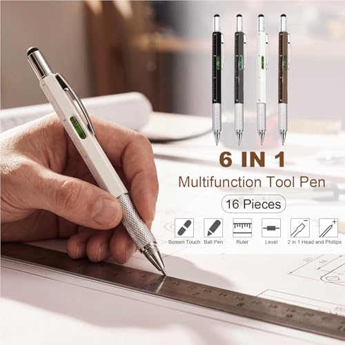 Zhanmai 8 Pcs 6 in 1 Multitool Pen Bulk Gift for Men Multi Tool Pen with Ruler Level Screwdriver Stylus Cool 20 Ink Refill Tool Gadget Birthday Christmas Stocking Stuffers (Black White Gray Brown) - color: Black, White, Gray, Brown
