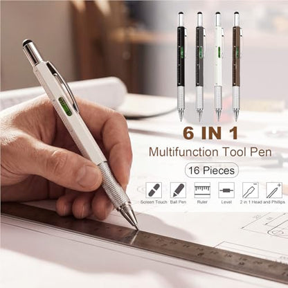 Zhanmai 8 Pcs 6 in 1 Multitool Pen Bulk Gift for Men Multi Tool Pen with Ruler Level Screwdriver Stylus Cool 20 Ink Refill Tool Gadget Birthday Christmas Stocking Stuffers (Black White Gray Brown) - color: Black, White, Gray, Brown