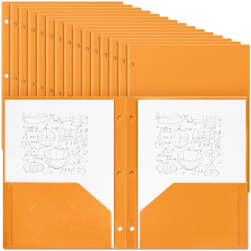 Yeaqee 50 Pcs Plastic Folders with Pockets Bulk 3 Hole Punched 2 Pocket File Folders for 3 Ring Binder Divider Folder for Notebooks, Durable Poly for Office Home (Orange) - color: Orange