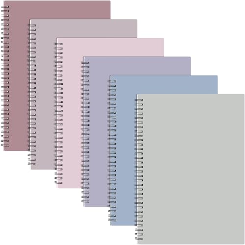 Fuutreo 6 Pack B5 Spiral Notebooks 10.5 x 7.45 Inch College Ruled Aesthetic Journal Kraft Hardcover 70 Sheets (140 Pages) Spiral Notebook for Office Students Work Journaling(Elegant Color,Taro Color) - color: Elegant Color