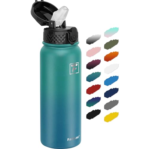 Fanhaw 20 Oz Kids Insulated Stainless Steel Water Bottle with Straw Lid, Leakproof & Anti-Dust Everyday Use Bottle for School, Women & Men, Back to School Essentials (Green Blue) - color: Green Blue, style: 20 Ounces