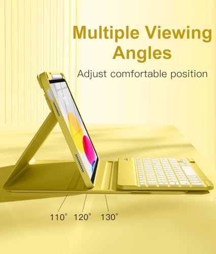 Hamile for iPad 11th 10th Generation Case with Keyboard - 7 Colors Backlit Wireless Detachable Folio Keyboard Cover with Pencil Holder for iPad 11-inch A16 2025 10th Gen 10.9 Inch 2022 (Yellow) - color: Yellow