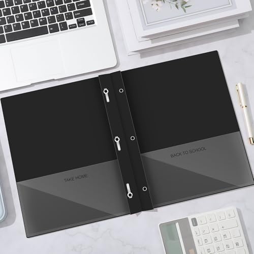 Henoyso 48 Pcs Plastic Folders with Clear Front Pocket and 3 Prong Take Home Plastic 2 Pocket Folder Back to School for Students Parent Teacher Communication for School Office (Black) - color: Black