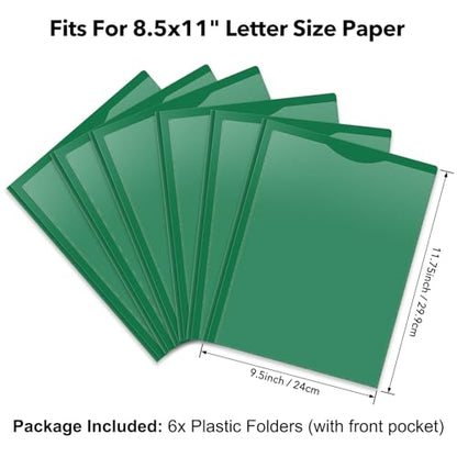 Briartw Heavy Duty Plastic Pocket Folder with Prongs for Letter Size Paper - 6 Pack Dark Green File Folder with Clear Front Pocket - 2 Pockets and 3 Prongs,As Well As 2 Card Slots - Pocket Folders - color: Dark Green