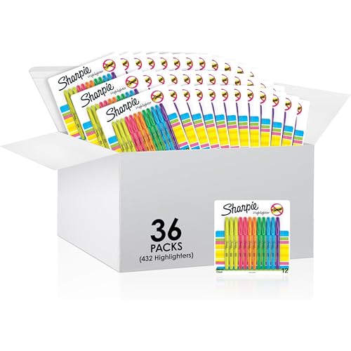 Sharpie Pocket Style Highlighters, Chisel Tip, Assorted Fluorescent, (Pack of 36, 432 Count Total) - color: Assorted