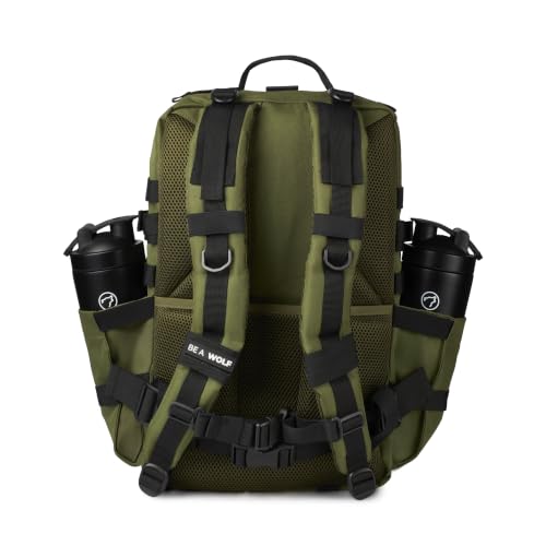 WOLFpak 45L Athletic Gym Backpack - Durable 1000D Waterproof Oxford Material with MOLLE Webbing, Laptop Pocket - color: Athletic Green (Black Molle)