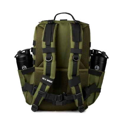 WOLFpak 45L Athletic Gym Backpack - Durable 1000D Waterproof Oxford Material with MOLLE Webbing, Laptop Pocket - color: Athletic Green (Black Molle)