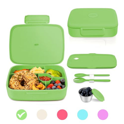 Bento Lunch Box with Kids/Adults, 5 Compartments Leakproof Lunch Container with Dressing Cup, Eco-Friendly Double Insulated Boxes, Dishwasher and Microwave Safe, BPA-Free (green) - color: Green