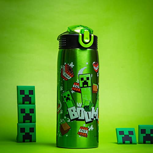 Zak Designs Minecraft Water Bottle for Travel and At Home, 19 oz Vacuum Insulated Stainless Steel with Locking Spout Cover, Built-In Carrying Loop, Leak-Proof Design (Creeper) - color: Minecraft