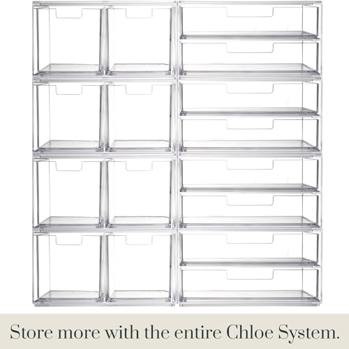 STORi Stackable Desk Drawer Organizer, Clear Pen Pencil Makeup Brush Holder for Desktops and Vanities, 4 Wide Drawers (Made in USA) - style: 7.5"W x 1.5"H Drawers (Set of 4)
