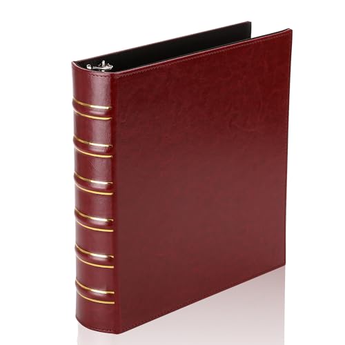 LETVPVOW Vintage Hardback 3 Ring Binder 1.5 Inch, Professional Leather Binder 3 Ring, Three Ring Binders Fits 8.5 x 11, D Ring Binders for Photo Album, Home, School and Office Supplies- Dark Red - color: Red, size: 1.5 Inch, style: 1 PCS