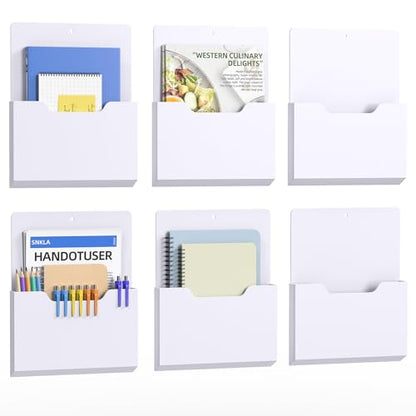 KMwisde 6 Pack Magnetic File Folder Holder, Wall Hanging Mail Organizer Paper Pocket for Refrigerator,Classroom Locker Whiteboard, Office Walls,White