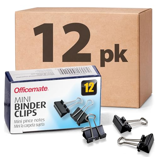 Officemate Mini Binder Clips, 144 Count (12 Boxes of 12 Clips), Heavy-Duty Metal Handles, Black Paper Fasteners for Office, School & Home Organization (99010) - color: Black, size: Mini
