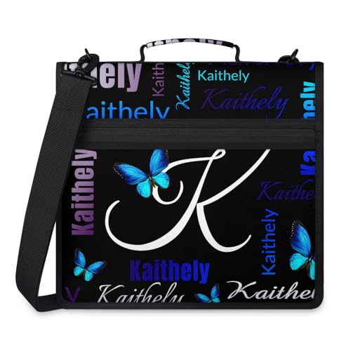 Custom Black Blue Butterfly 3 Ring Binder with Zipper, Personalized Name Large Capacity File Folder, Multiple Pockets & Storage Organizer - color: Black Blue