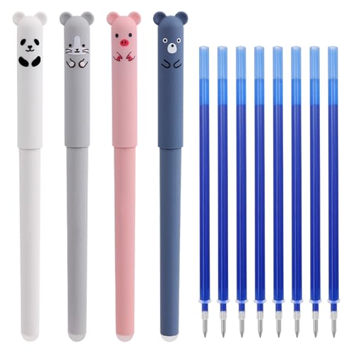 0.5mm Erasable Gel Pens,12 Pack Cute Cartoon Animal Rollerball Gel Ink Pens Refillable Pens for Adult Writing Calligraphy Note Taking (Refill Blue) - color: Refill Blue