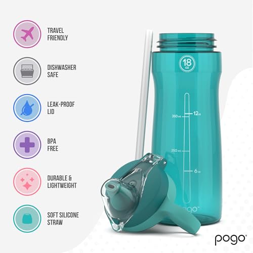 Pogo BPA-Free Tritan Plastic Water Bottle with Soft Straw Lid, 18 Oz, Teal - color: Teal