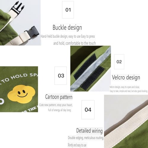 Japanese Bento Bag, Stylish Smiley Face Canvas Insulated Lunch Tote with Handle and Buckle Roll-up Lunch Bag - color: Green