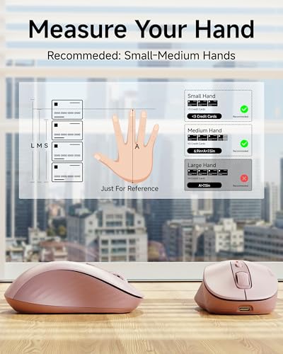 EWEAND Wireless Mouse - for Small to Medium Hands, Dual-Mode 2.4 G/Bluetooth Mouse, 4000 DPI, Rechargeable Battery, Cute Silent Click Computer Mouse for Laptop, Mac, PC, Chromebook - Pink - color: Light Pink