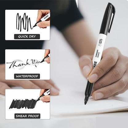 Permanent Markers Bulk Fine Tip 82 Pack, Waterproof Markers, Premium Smear Proof Pens, Quick Drying, Office Supplies for Office, Home