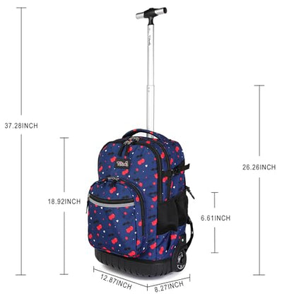 Tilami Rolling Backpack, 18 inch Shoulder Drop, Concealed Pockets and Wheel Cover, Laptop Backpack for Boys and Girls, Cherry Blue - color: Cherry Blue
