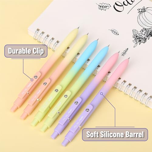 Mr. Pen- Retractable Gel Pens, 6 Pack, Gradient Color Barrels | Black Gel Pens, Fast Dry, Fine Point 0.5mm, Retractable, Cute Pens, Gel Ink Pens, Aesthetic Pens for Journaling - color: Gradient Barrels