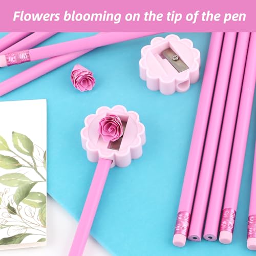 24 Pcs Rose Red Triangular Grip HB Graphite Pencils with Erasers and Sharpener,Wooden Cased Pencils for Kids,Cute School Supplies for Classroom,Teacher Supplies,Drawing,Sketching,Party Favors - color: Rose Red