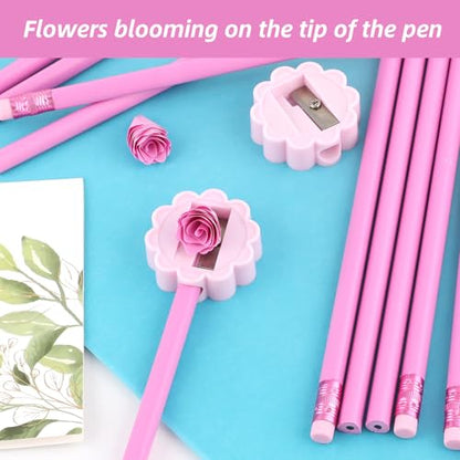 24 Pcs Rose Red Triangular Grip HB Graphite Pencils with Erasers and Sharpener,Wooden Cased Pencils for Kids,Cute School Supplies for Classroom,Teacher Supplies,Drawing,Sketching,Party Favors - color: Rose Red