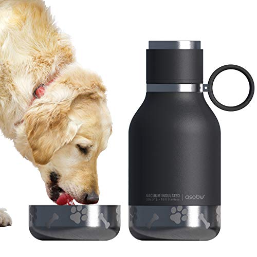Asobu Buddy Bottle, a Stainless Steel Insulated Water Bottle with Removable Dog Water Bowl and Dog Food and Treat Storage (Midnight Marble, 37 Oz) - color: Black