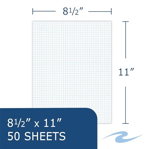 Roaring Spring Graph Note Pads, 6-Pack, 8.5"x11", Gummed Edge, 50 Sheets 15lb White Writing Paper, 5x5 Grid Ruled, Proudly Made in USA!
