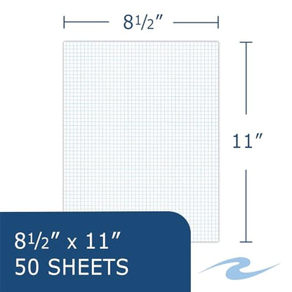 Roaring Spring Graph Note Pads, 6-Pack, 8.5"x11", Gummed Edge, 50 Sheets 15lb White Writing Paper, 5x5 Grid Ruled, Proudly Made in USA!