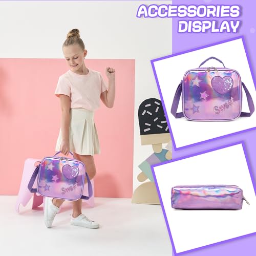 Meetbelify Rolling Backpack for Girls Backpacks with Wheels for Elementary School Students Kids 3 in 1 Travel Luggage Suitcase with Lunch Box Pencil Case for Girls Age 8-10 Cute - color: 05 3pcs Big Ear Purple