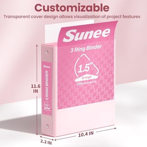 SUNEE 3 Ring Binder 1.5 Inch D Ring, Clear View Binder Three Ring PVC-Free (Fit 8.5x11 Inches) for School or Office Supplies, Assorted Pastel, 4 Pack - size: 1.5 Inch