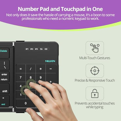 Nillkin Pocket Foldable Keyboard with Touchpad & Wireless Bluetooth, Portable Travel Keyboard for Home or Mobile Office Replaces Keypads and Mouse Combo, Compatible with iPad, Laptop, Tablet - Black - color: Black