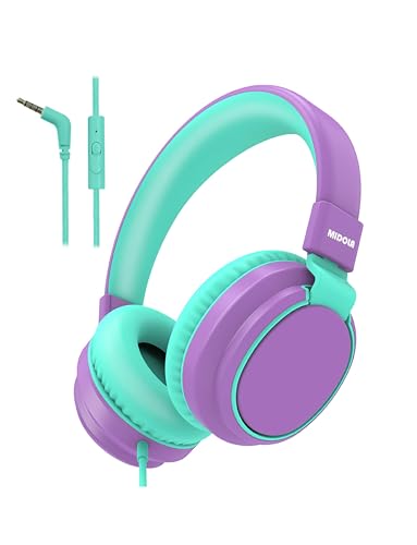 MIDOLA Kids Headphones for School Learning,Volume Limited 85/94dB, Foldable Lightweight Over-Ear Wired Headphones for Kids Toddler Girls Boys 3.5mm for Pad,Headsets with Built-in Mic Purple - color: Purple