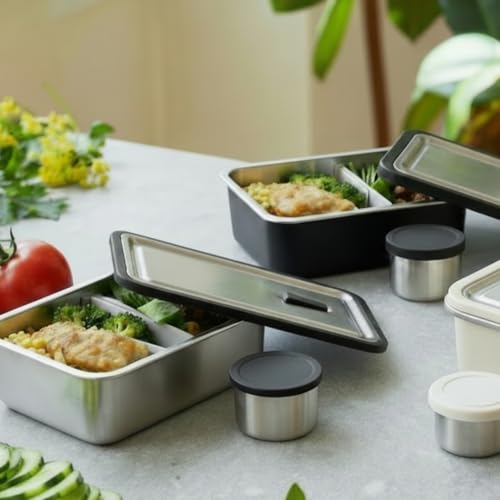 Modaniam Stainless Steel Bento Box Adult, 42 OZ, Stainless Steel Lunch Box Containers, Metal Lunch Box, Leak proof Lunch Containers,Black - color: Black: 42 OZ Lunch Box Set