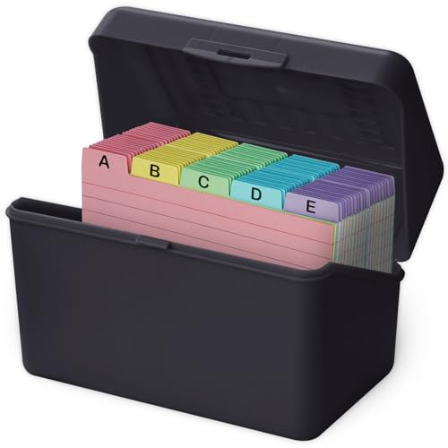 Olivo 4x6 Index Card Holder Box with 100 Cards Dividers Tabs 4"x 6", Black - color: Black, size: 4" x 6"