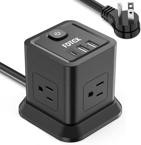 Power Strip with USB C, FDTEK Flat Plug Extension Cord with 4 Outlets and 3 USB Ports 10 FT Desk Power Strip Cube Overload Protection Compact Portable for Travel Home Office Cruise Ship ETL Listed - color: Black, size: 10FT