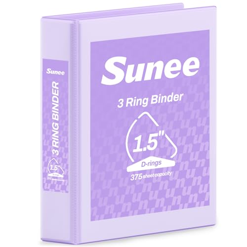 SUNEE 3 Ring Binder 1.5 Inch D Ring, Clear View Binder Three Ring PVC-Free (Fit 8.5x11 Inches) for School or Office Supplies, Light Purple, 1 Pack - color: Light Purple, size: 1.5 Inch, style: 1 Pack