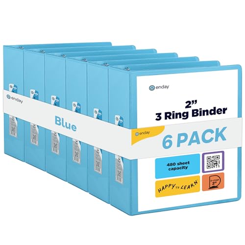 Enday 2 inch 3 Ring Binder (6 Pack - Blue) Binder 2 inch with Clear View Cover and 2 Inside Pocket - for Letter Size 8.5 x 11'' Paper, Ideal for School Supplies, Office, and Home - color: Blue, size: 2-Inch