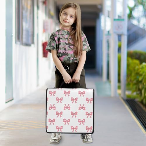 Zipper Binder Bag 3 Ring File Folder Portfolio Organizer Zippered Binder Bags with Strap Fits Laptop Women Men - color: 41-pink Bow White
